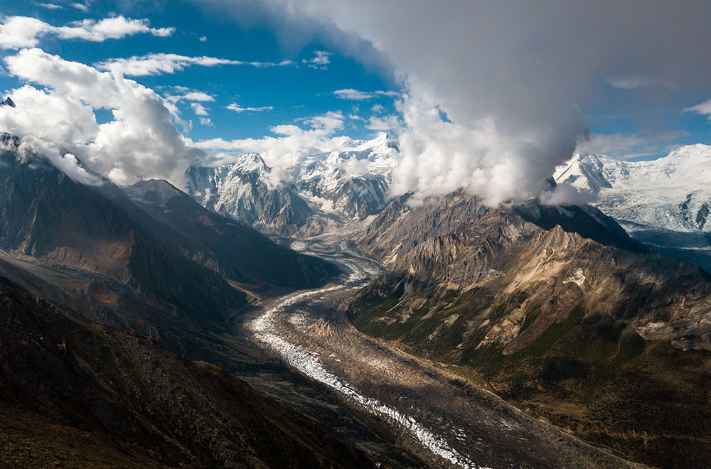 Photograph of a glacier in the Hoper Valley region of Nagar, Gilgit-Baltistan, Pakistan.
